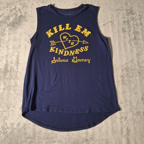 SELENA GOMEZ Shirt Womens XL Blue Tank Top Kill Em With Kindness Pop Music - Picture 1 of 6